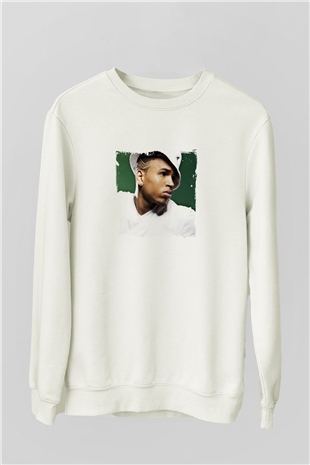 Chris Brown Baskılı Unisex Beyaz Sweatshirt