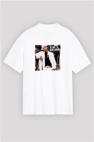 Chris Brown Baskılı Oversize Beyaz Tişört