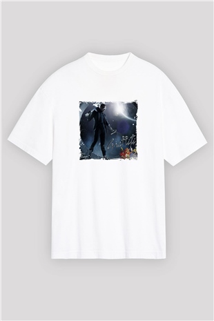 Chris Brown Baskılı Oversize Beyaz Tişört