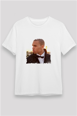 Chris Brown Baskılı Unisex Beyaz Tişört