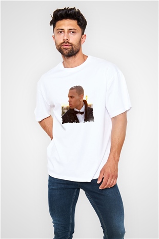 Chris Brown Baskılı Oversize Beyaz Tişört