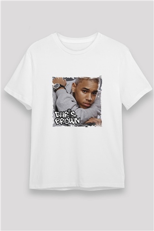 Chris Brown Baskılı Unisex Beyaz Tişört