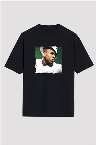 Chris Brown Baskılı Unisex Oversize Siyah Tişört