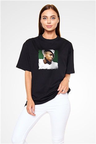 Chris Brown Baskılı Unisex Oversize Siyah Tişört