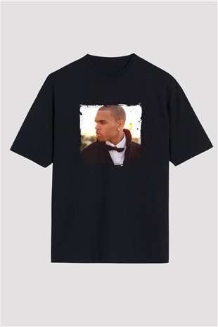 Chris Brown Baskılı Unisex Oversize Siyah Tişört