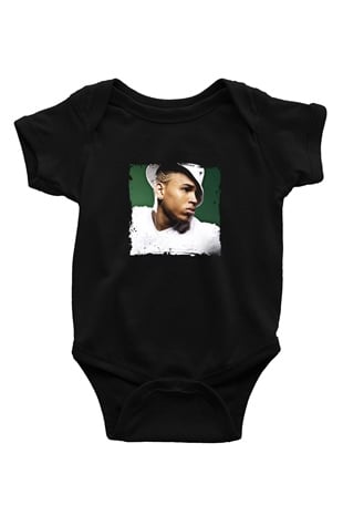 Chris Brown Baskılı Unisex Siyah Bebek Body - Zıbın