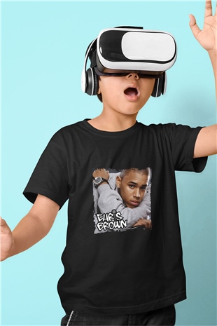 Chris Brown Baskılı Unisex Siyah Çocuk Tişört