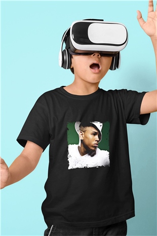 Chris Brown Baskılı Unisex Siyah Çocuk Tişört