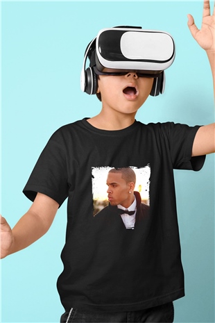 Chris Brown Baskılı Unisex Siyah Çocuk Tişört
