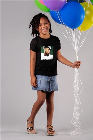 Chris Brown Baskılı Unisex Siyah Çocuk Tişört