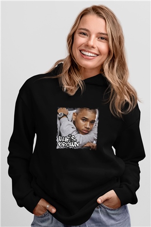 Chris Brown Baskılı Unisex Siyah Hoodie