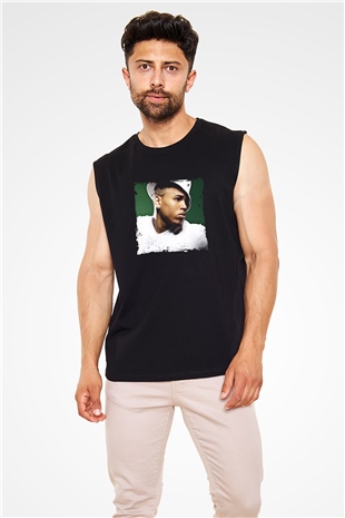 Chris Brown Baskılı Unisex Siyah Kolsuz Tişört
