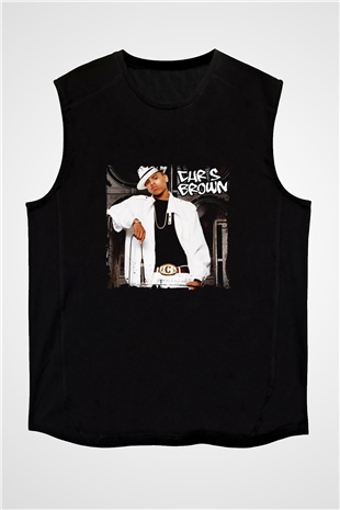 Chris Brown Baskılı Unisex Siyah Kolsuz Tişört