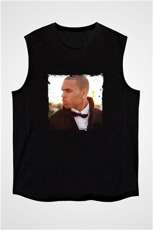 Chris Brown Baskılı Unisex Siyah Kolsuz Tişört