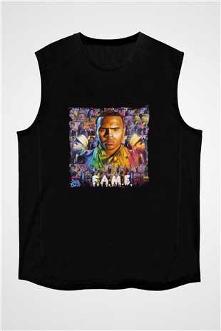 Chris Brown Baskılı Unisex Siyah Kolsuz Tişört