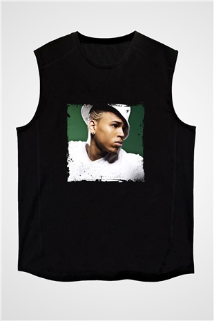 Chris Brown Baskılı Unisex Siyah Kolsuz Tişört