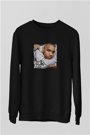 Chris Brown Baskılı Unisex Siyah Sweatshirt