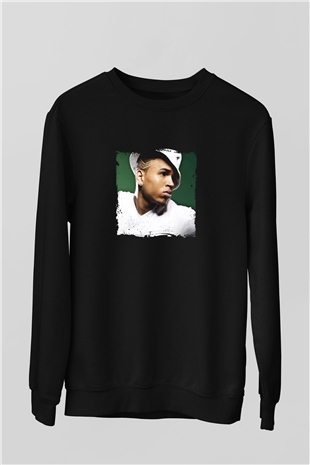 Chris Brown Baskılı Unisex Siyah Sweatshirt