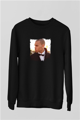 Chris Brown Baskılı Unisex Siyah Sweatshirt