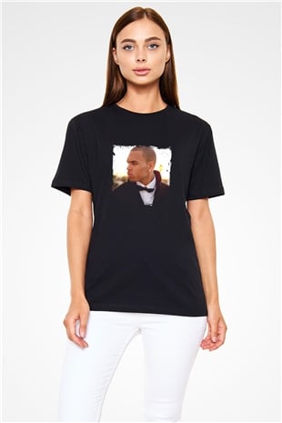 Chris Brown Baskılı Unisex Siyah Tişört