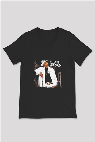 Chris Brown Baskılı Unisex Siyah V Yaka Tişört