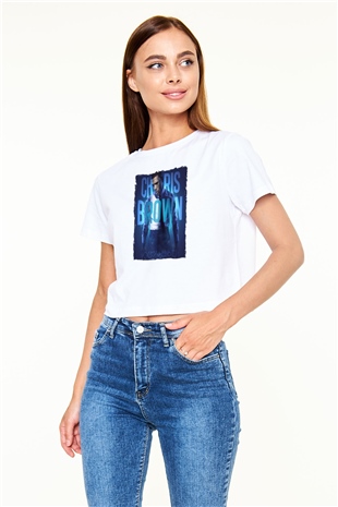 Chris Brown Beyaz  Crop Top Tişört