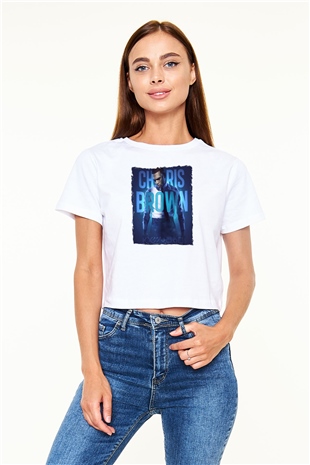 Chris Brown Beyaz  Crop Top Tişört