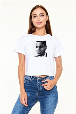 Chris Brown Beyaz  Crop Top Tişört
