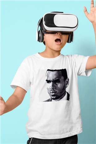 Chris Brown Beyaz Unisex Çocuk Tişört