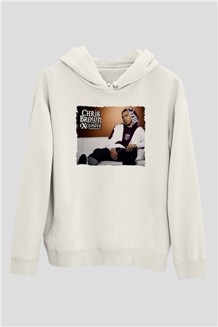 Chris Brown Beyaz Unisex Kapüşonlu Sweatshirt