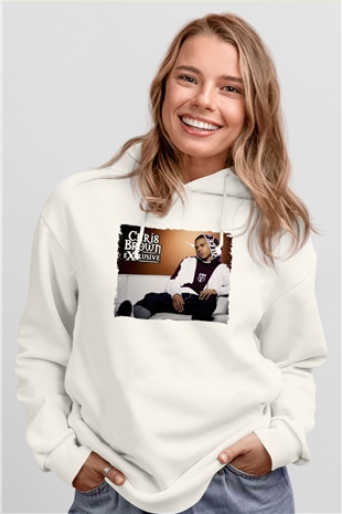 Chris Brown Beyaz Unisex Kapüşonlu Sweatshirt