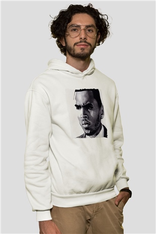 Chris Brown Beyaz Unisex Kapüşonlu Sweatshirt