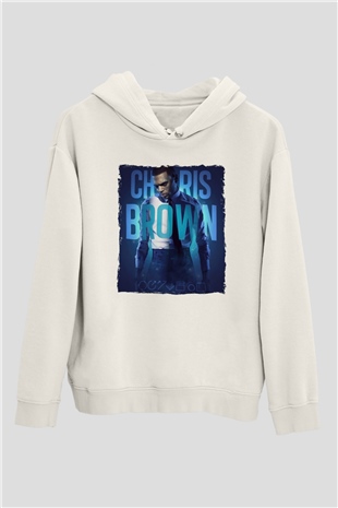 Chris Brown Beyaz Unisex Kapüşonlu Sweatshirt