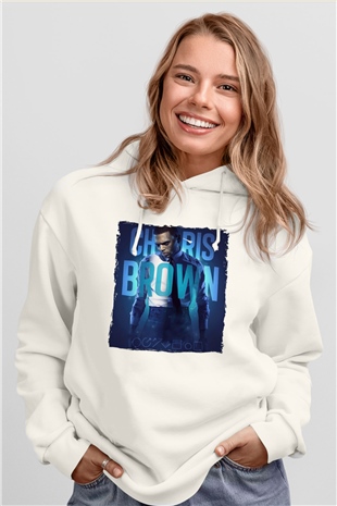 Chris Brown Beyaz Unisex Kapüşonlu Sweatshirt