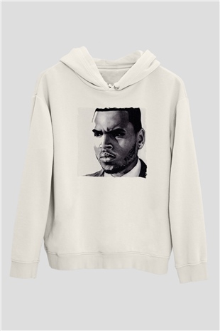 Chris Brown Beyaz Unisex Kapüşonlu Sweatshirt