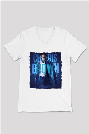 Chris Brown Beyaz Unisex V Yaka Tişört