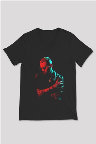 Chris Brown Siyah Unisex V Yaka Tişört T-Shirt