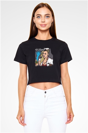 Chris Webby Baskılı Crop Top Siyah Kadın Tişört