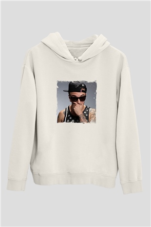 Chris Webby Baskılı Unisex Beyaz Kapüşonlu Sweatshirt