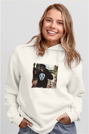 Chris Webby Baskılı Unisex Beyaz Kapüşonlu Sweatshirt
