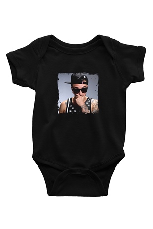 Chris Webby Baskılı Unisex Siyah Bebek Body - Zıbın