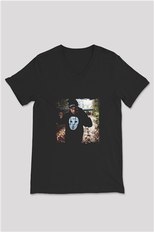 Chris Webby Baskılı Unisex Siyah V Yaka Tişört