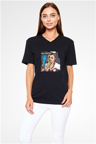 Chris Webby Baskılı Unisex Siyah V Yaka Tişört