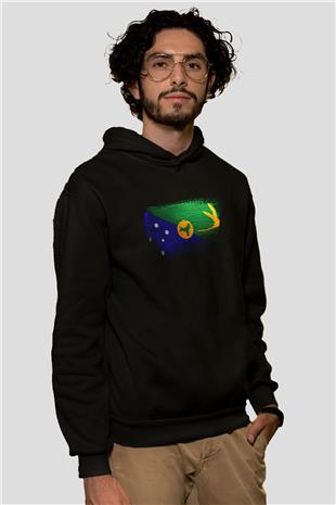 Christmas Adası - Christmas İsland Bayrağı Baskılı Unisex Siyah Hoodie
