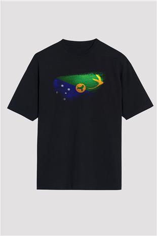 Christmas Adası - Christmas İsland Bayrağı Baskılı Unisex Siyah Oversize Tişört
