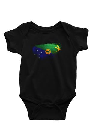Christmas Adası - Christmas İsland Bayrağı Baskılı Unisex Siyah Bebek Body - Zıbın