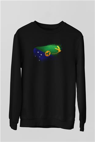 Christmas Adası - Christmas İsland Bayrağı Baskılı Unisex Siyah Sweatshirt