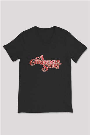 Christmas Story Siyah Unisex  V Yaka Tişört