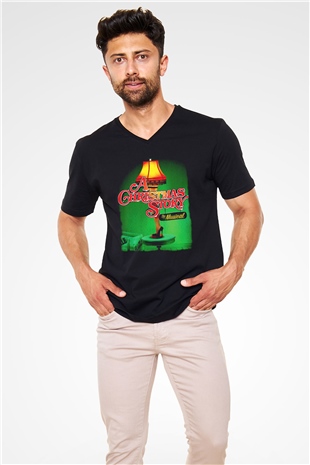 Christmas Story Siyah Unisex  V Yaka Tişört