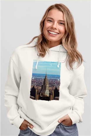Chrysler Binası Beyaz Unisex Hoodie